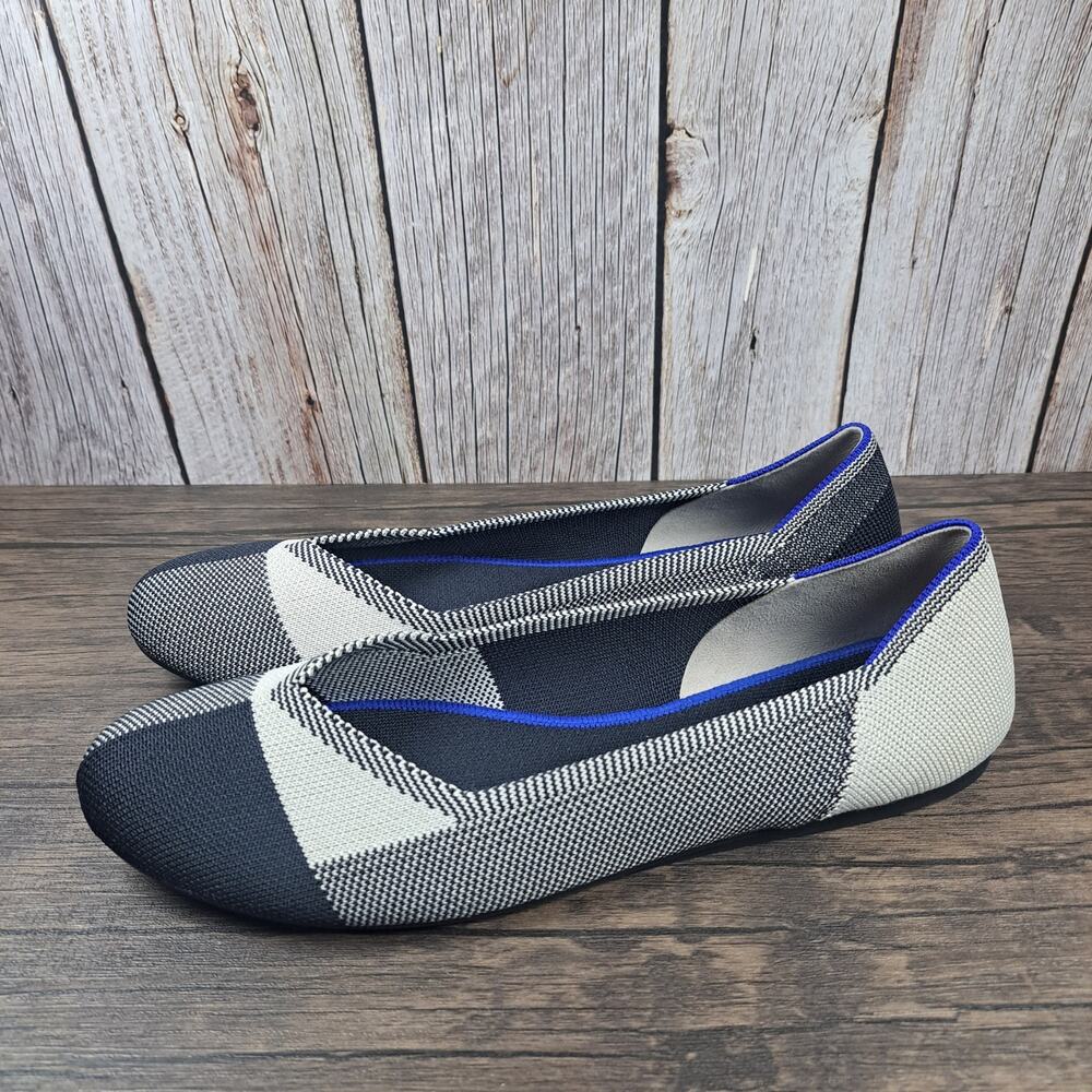 Rothy's Captoe Buffalo Plaid Black & White Ballet Flats Women's Size 10.5 (VGC)
